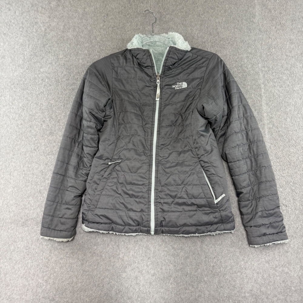 The North Face Reversible Jacket Girls L 14/16 Gray Mint Green Mossbud Swirl